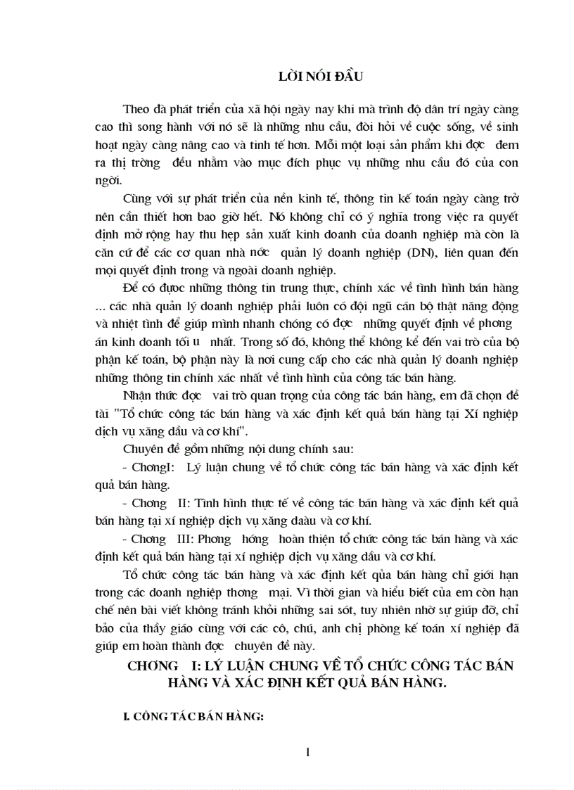 Tổ chức công tác bán hàng và xác định kết quả bán hàng tại Xí nghiệp dịch vụ xăng dầu và cơ khí