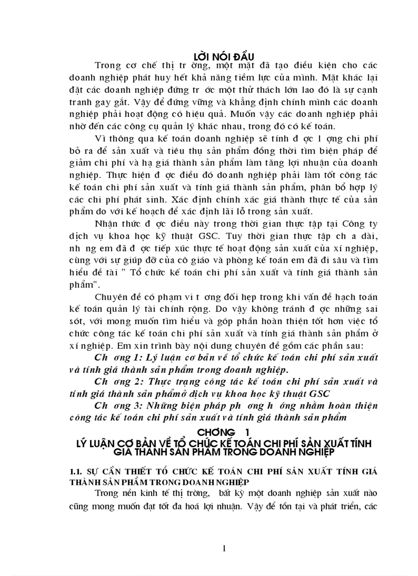 Thực trạng công tác kế toán chi phí sản xuất và tính giá thành sản phẩmở dịch vụ khoa học kỹ thuật GSC