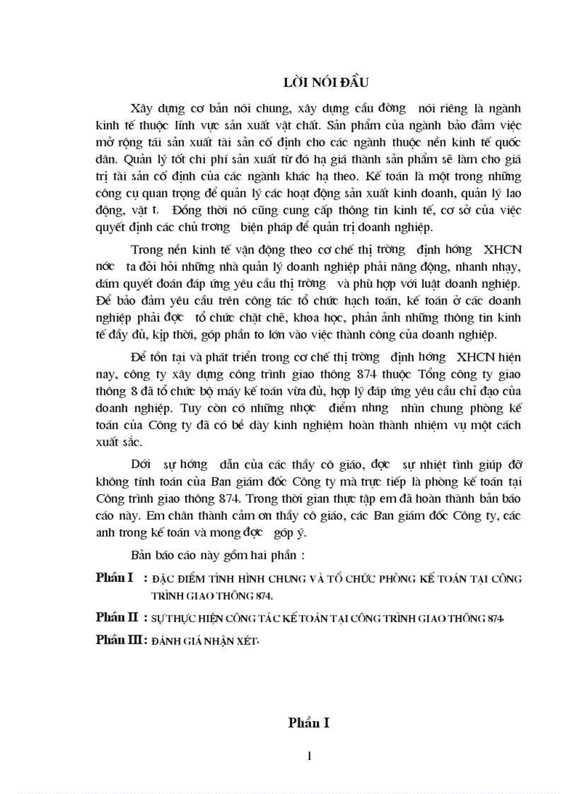 Sự thực hiện công tác kế toán tại công trình giao thông 874