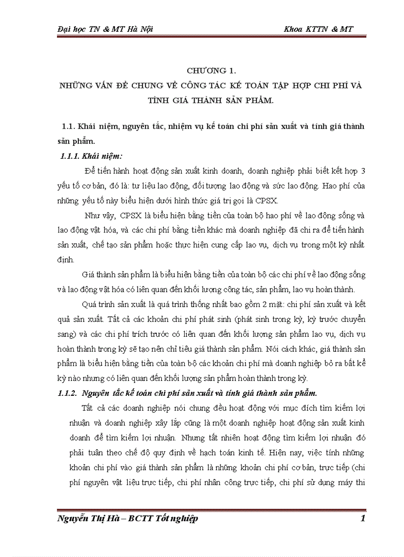 Báo cáo công tác kế toán chi phí sản xuất và tính giá thành sản phẩm tại CTCP XD DL Hà Hải