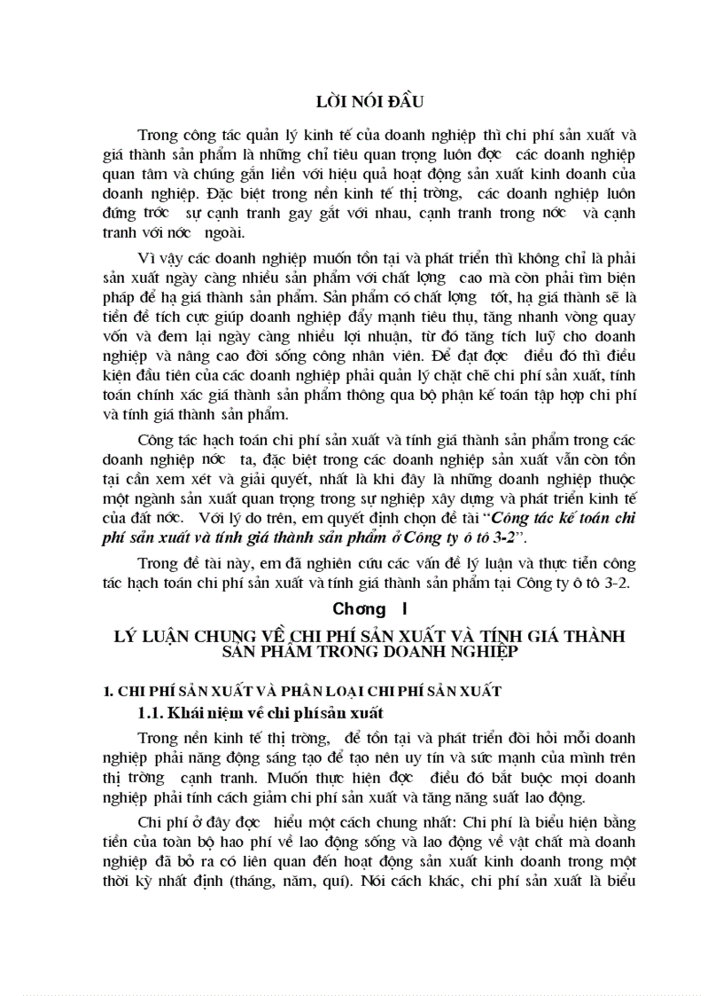 Công tác kế toán chi phí sản xuất và tính giá thành sản phẩm ở Công ty ô tô 3 2