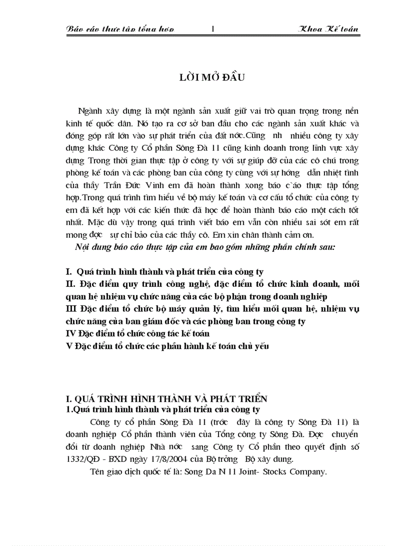 Công tác kế toán tại Công ty cổ phần Sông Đà 1 1