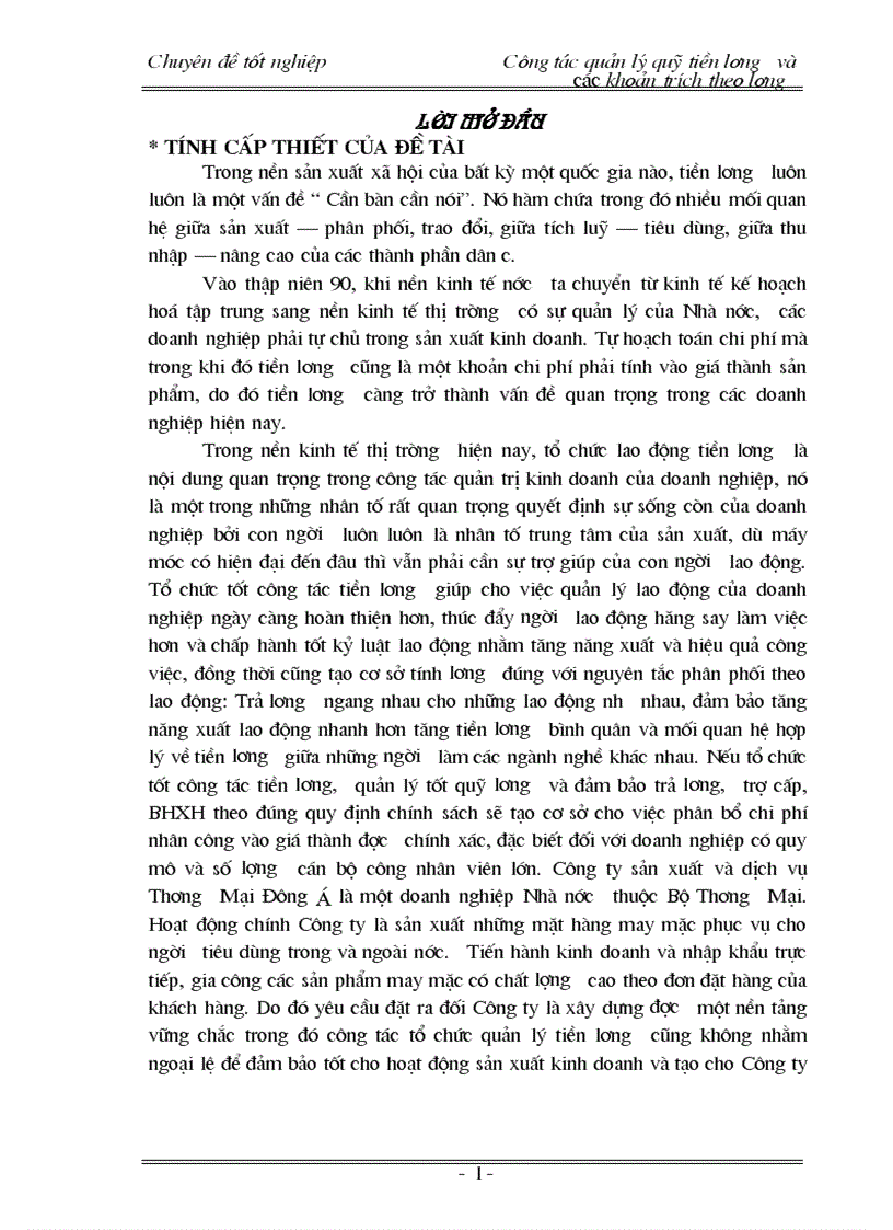 Công tác quản lý tiền lương và các khoản trích theo lương tại Công ty sản xuất và dịch vụ thương mại đông á 1