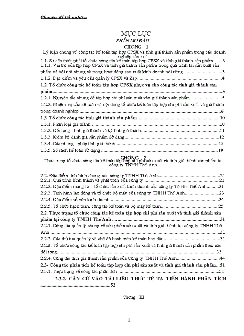 Thực trạng tổ chức công tác kế toán tập hợp chi phí sản xuất và tính giá thành sản phẩm tại công ty TNHH Thế Anh