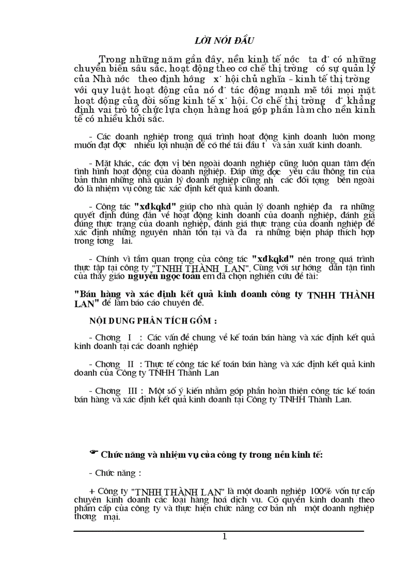 Bán hàng và xác định kết quả kinh doanh công ty tnhh thành lan