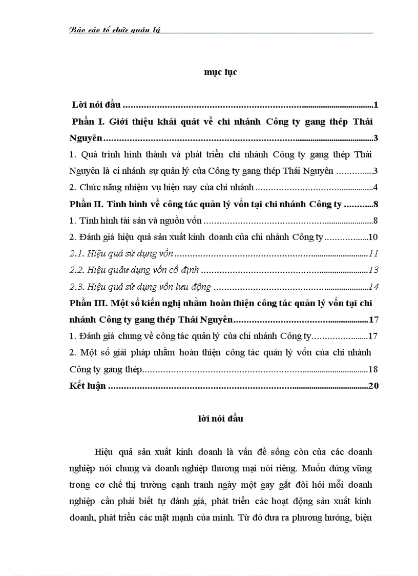 Báo cáo về công tác quản lý vốn