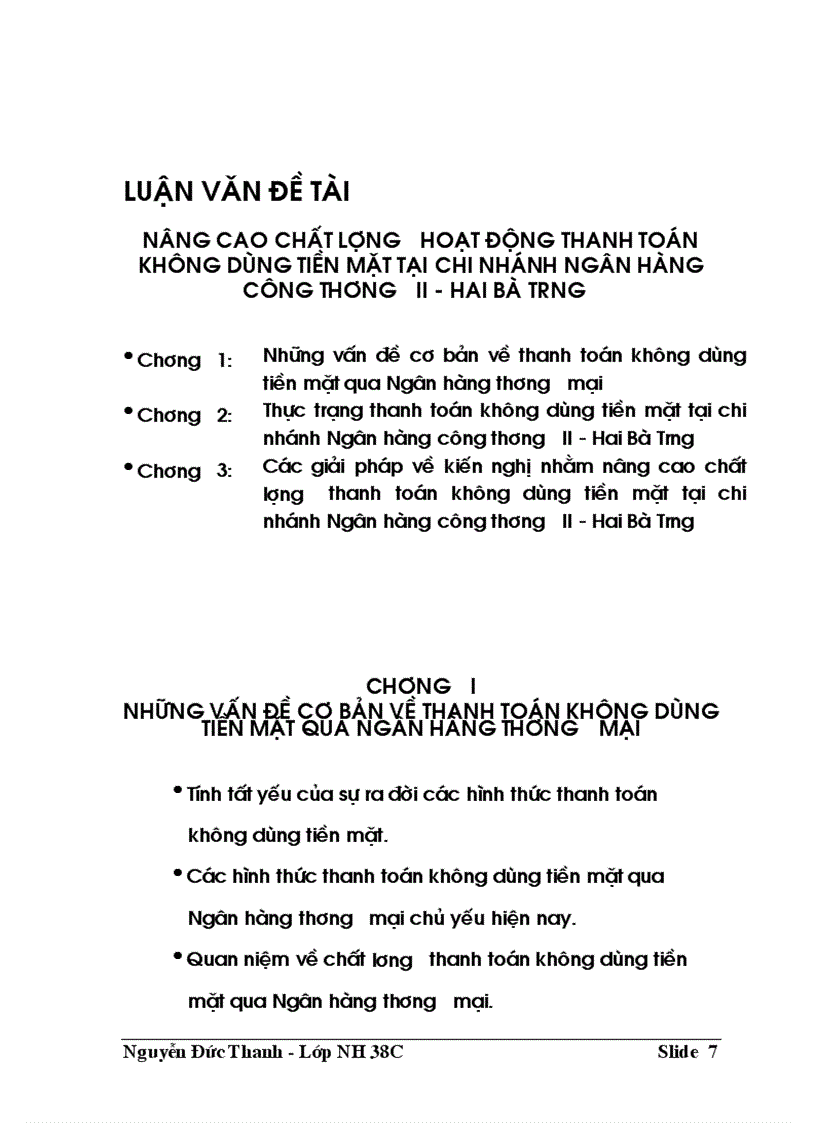 Nâng cao chất lượng hoạt động thanh toán không dùng tiền mặt tại Chi nhánh Ngân hàng Công thương II Hai Bà Trưng