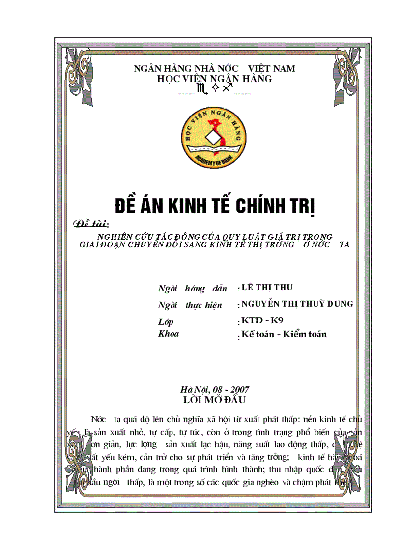 Nghiên cứu tác động của quy luật giá trị trong giai đoạn chuyển đổi sang kinh tế thị trường ở nước ta