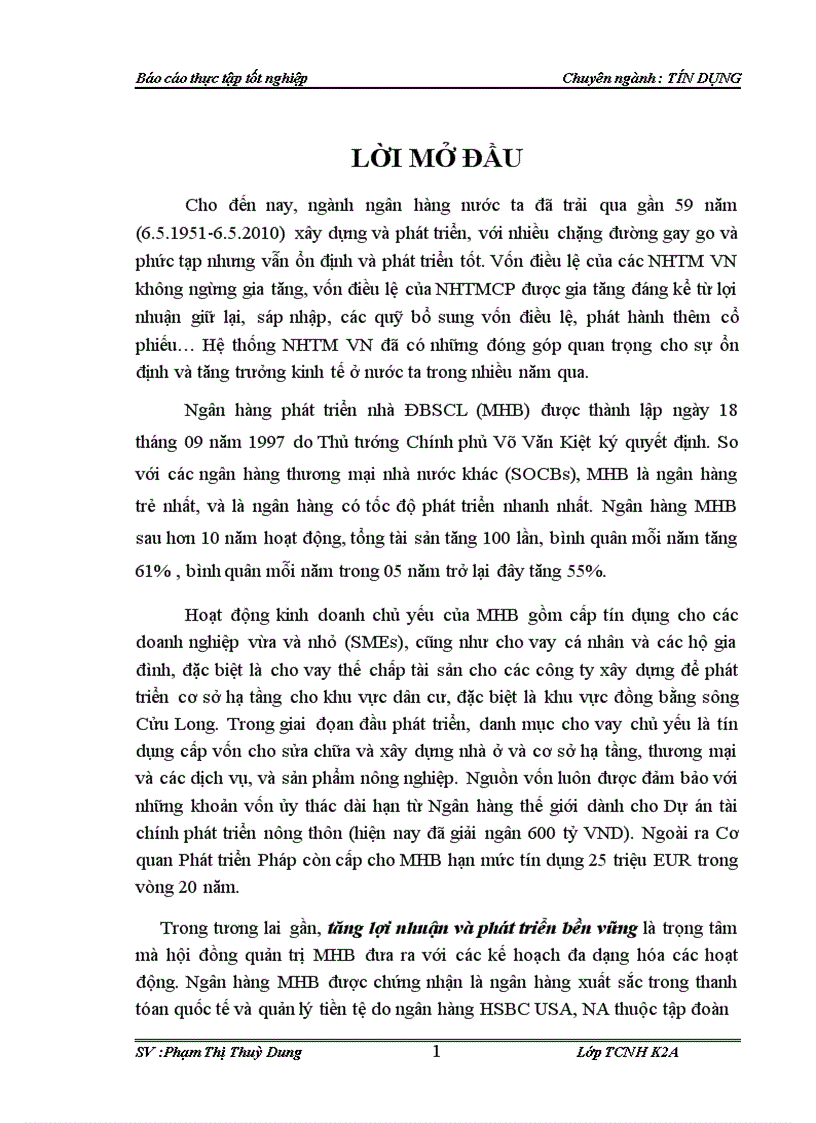 Báo cáo thực tập tại Ngân hàng phát triển nhà ĐBSCL MHB chi nhánh Hải Phòng 1