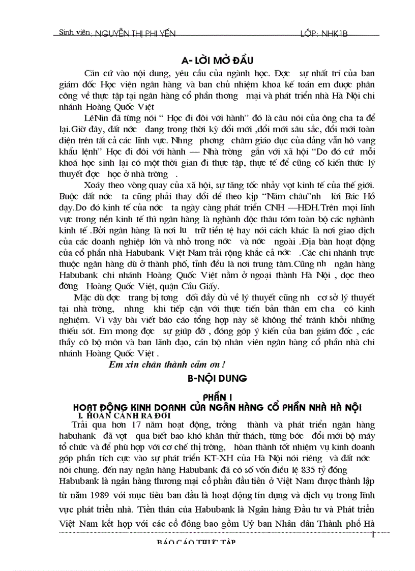 Báo cáo thực tập tại ngân hàng Habubank