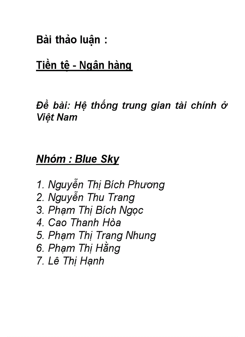 Hệ thống trung gian tài chính ở Việt Nam