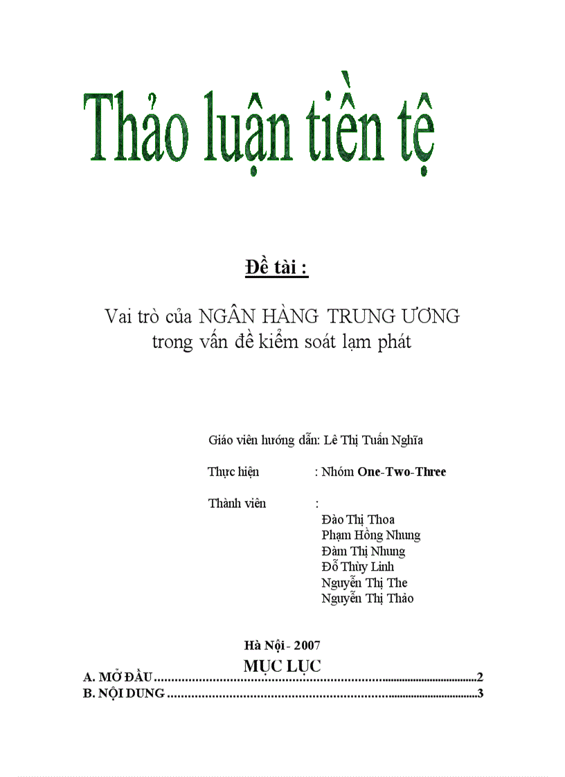 Vai trò của NGÂN HÀNG TRUNG ƯƠNG trong vấn đề kiểm soát lạm phát 1