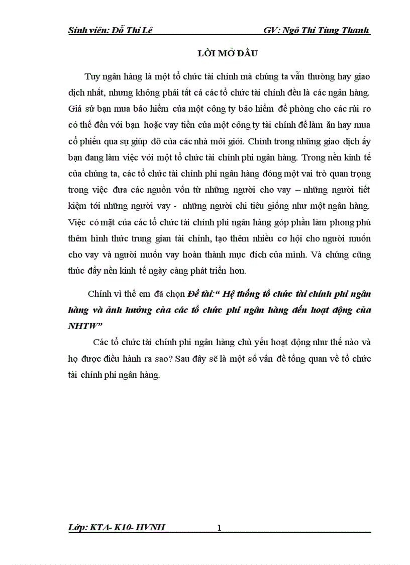 Hệ thống tổ chức tài chính phi ngân hàng và ảnh hưởng của các tổ chức phi ngân hàng đến hoạt động của NHTW 1