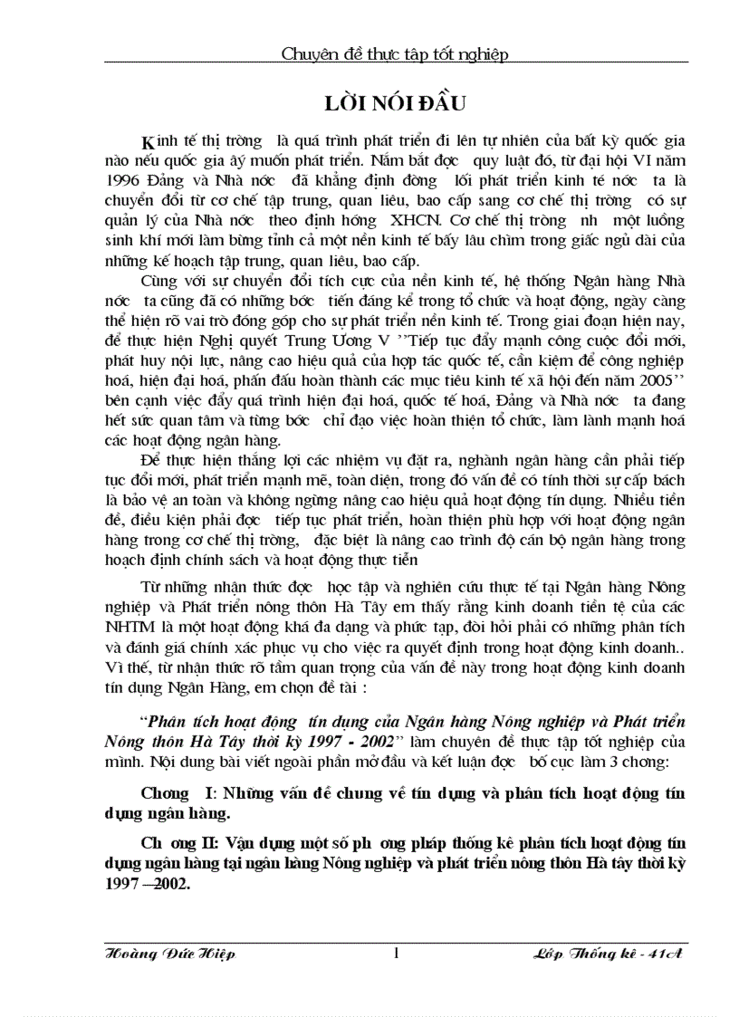 Phân tích hoạt động tín dụng của Ngân hàng Nông nghiệp và Phát triển Nông thôn Hà Tây thời kỳ 1997 2002 1