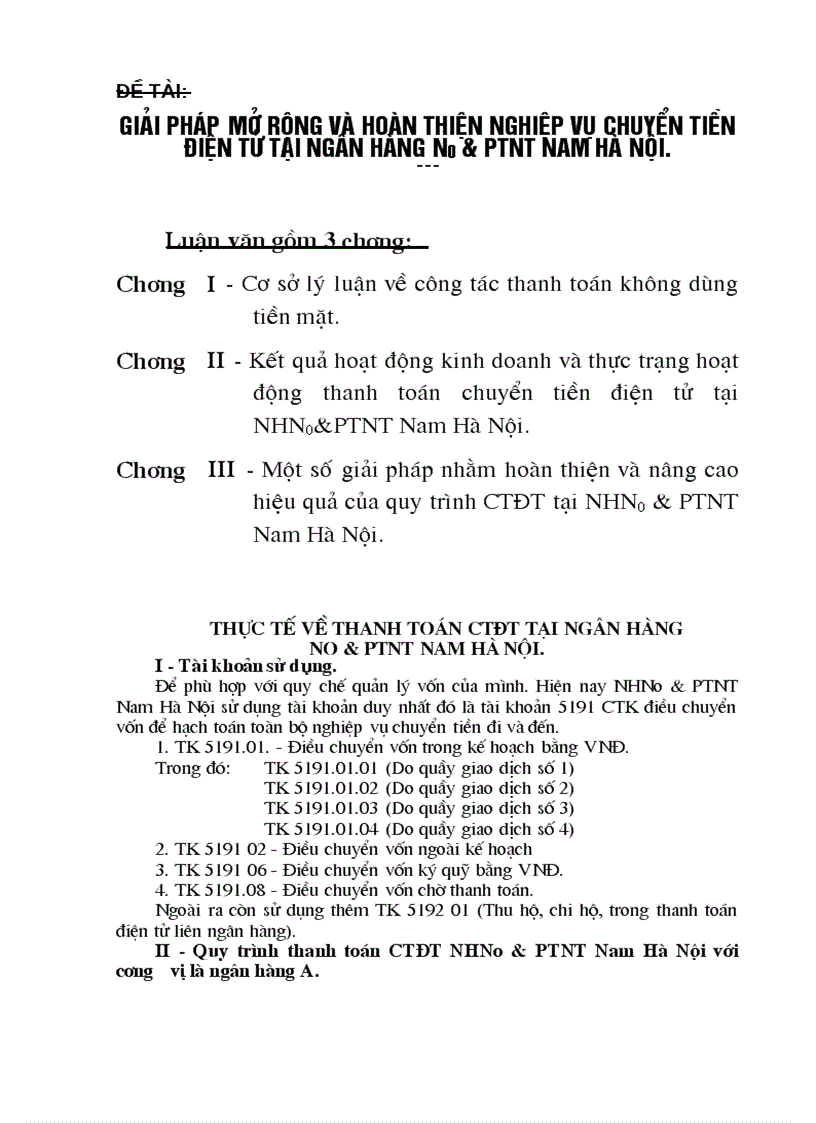 Giải pháp mở rộng và hoàn thiện nghiệp vụ chuyển tiền điện tử tại ngân hàng N0 PTNT Nam Hà Nội