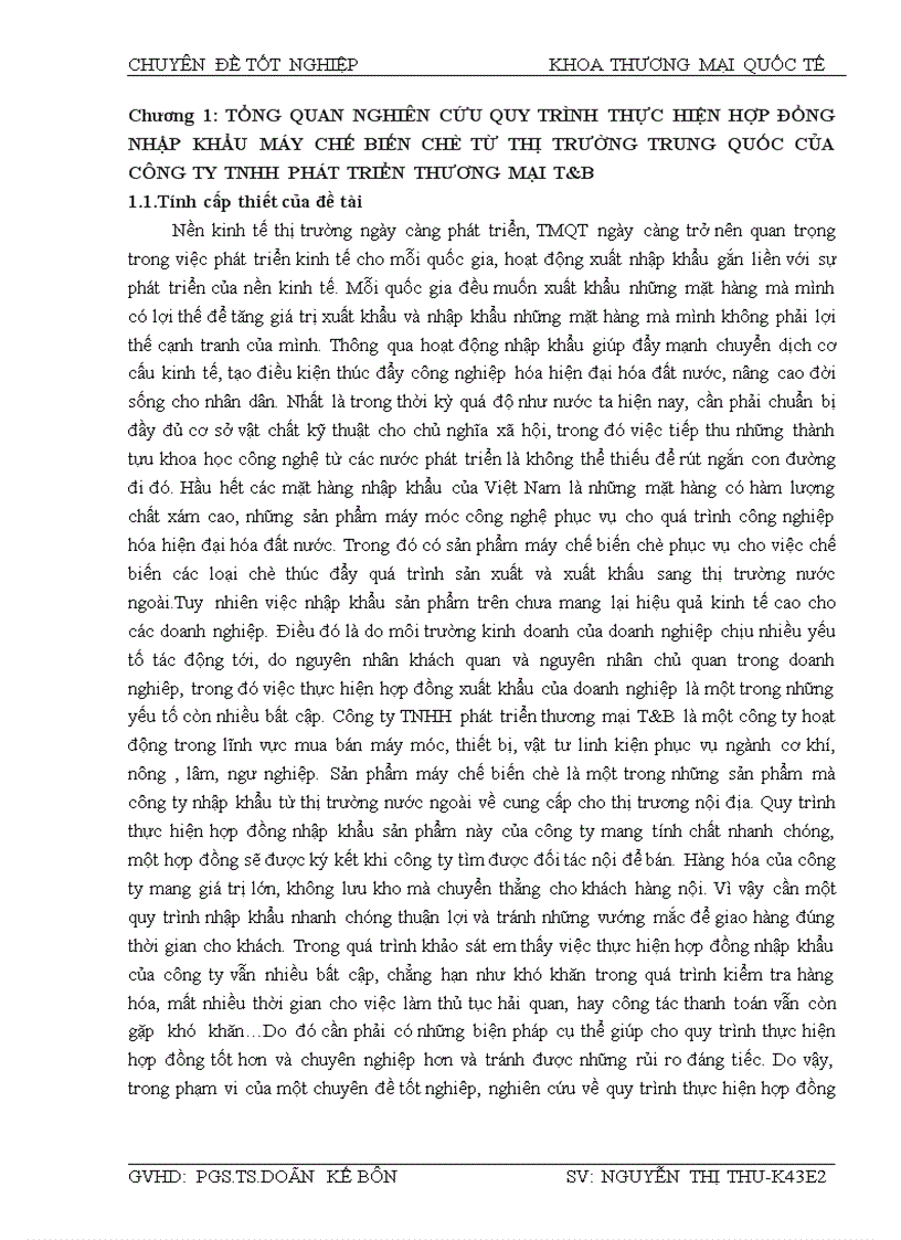 Nghiên cứu quy trình thực hiện hợp đồng nhập khẩu máy chế biến chè từ thị trường trung quốc của công ty tnhh phát triển thương mại t b