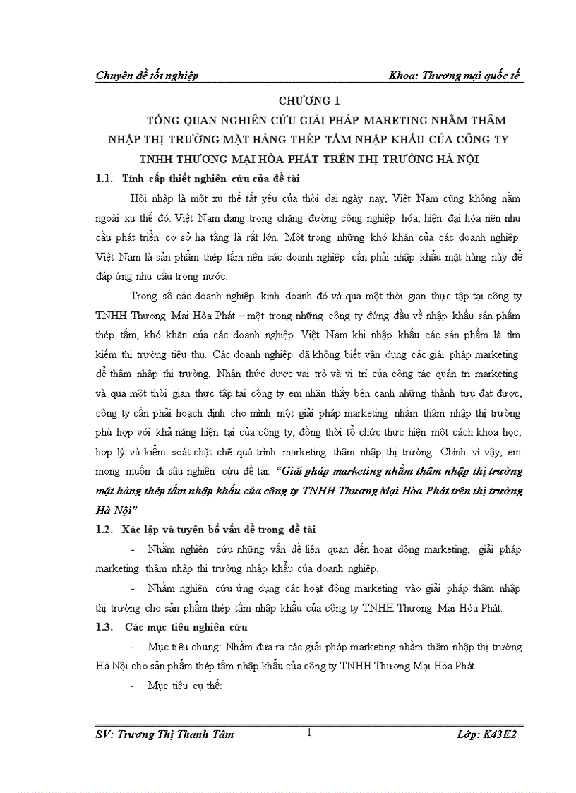Giải pháp mareting nhằm thâm nhập thị trường mặt hàng thép tấm nhập khẩu của công ty tnhh thương mại hòa phát trên thị trường HÀ NỘI