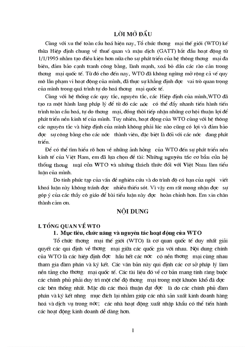 Những nguyên tắc cơ bản của hệ thống thương mại của WTO và những thách thức đối với Việt Nam 1