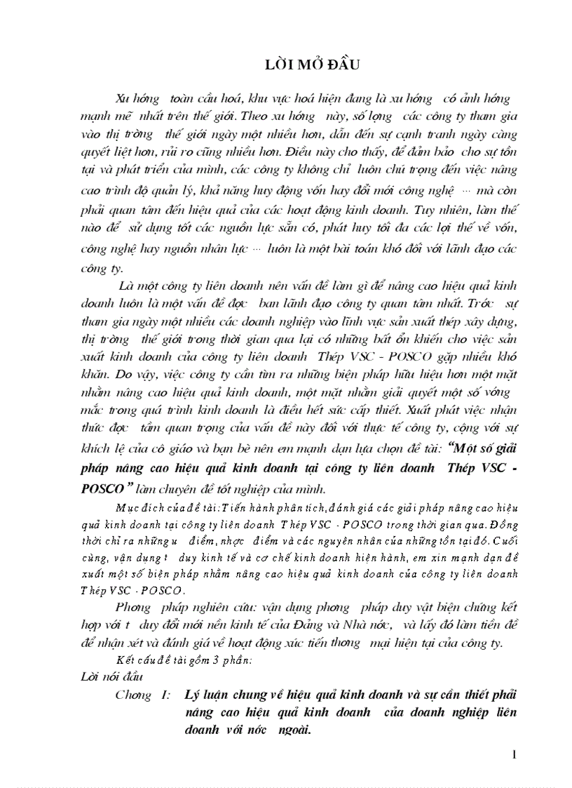 Một số giải pháp nâng cao hiệu quả kinh doanh tại công ty liên doanh Thép VSC POSCO 1