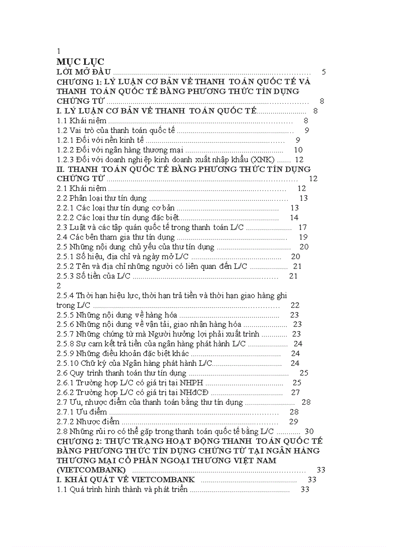Hoat động thanh toán quốc tế bằng phương thức tín dụngchứng từ tại Ngân hàng thương mại cổ phẩn Ngoại thương Việt Nam Thực trạng và giải pháp phát triển
