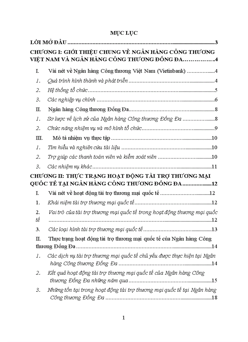 Thực trạng hoạt động tài trợ thương mại quốc tế tại ngân hàng công thương đống đa