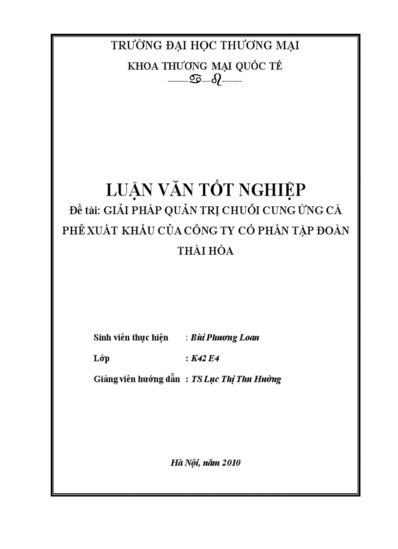 Giải pháp quản trị chuỗi cung ứng cà phê xuất khẩu của công ty cổ phần tập đoàn Thái Hòa 1