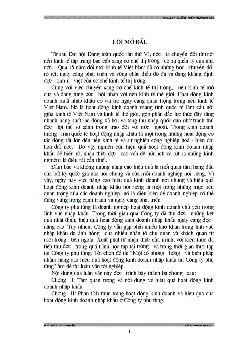 Một số phương hướng và biện pháp nhằm nâng cao hiệu quả hoạt động kinh doanh nhập khẩu tại Công ty phụ tùng
