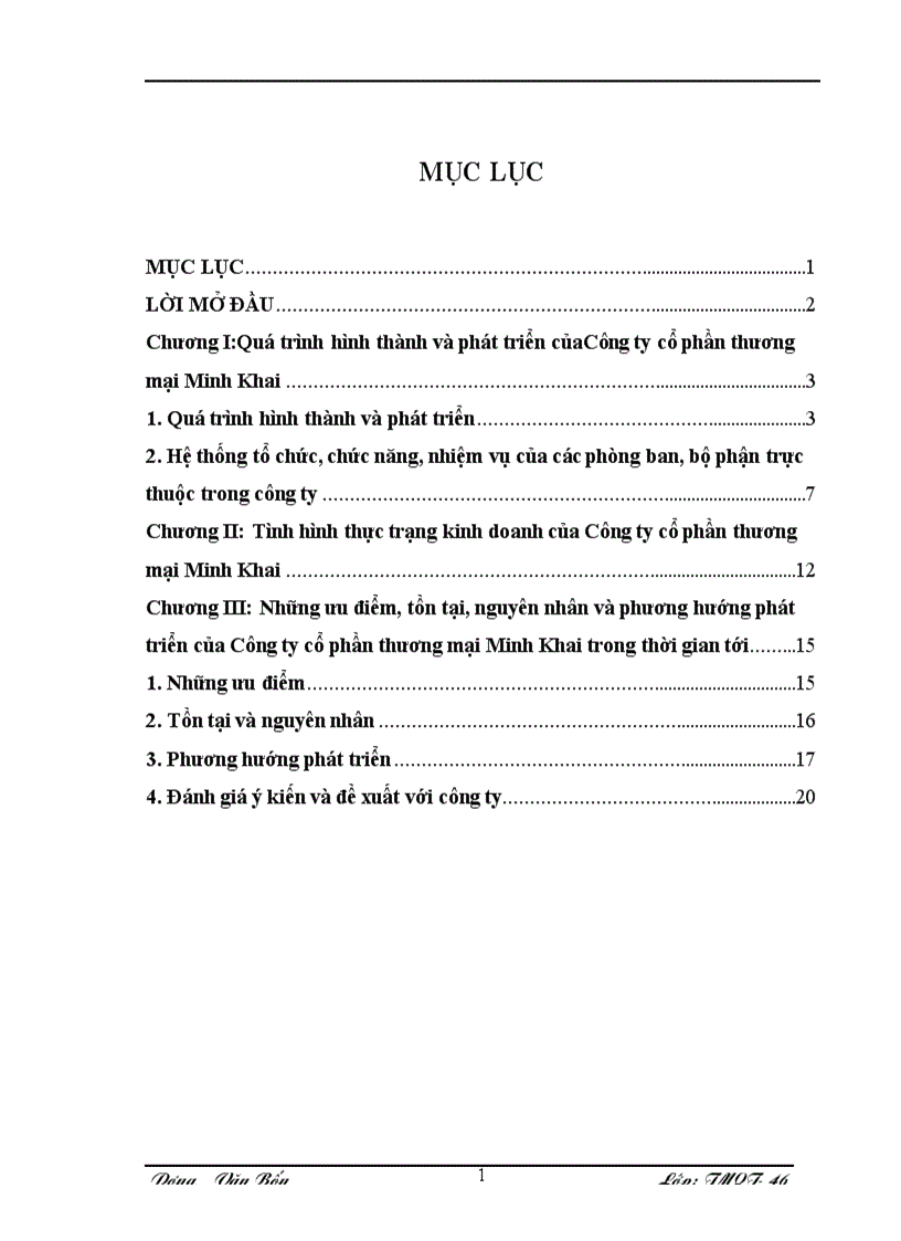 Những ưu điểm tồn tại nguyên nhân và phương hướng phát triển của Công ty cổ phần thương mại Minh Khai trong thời gian tới