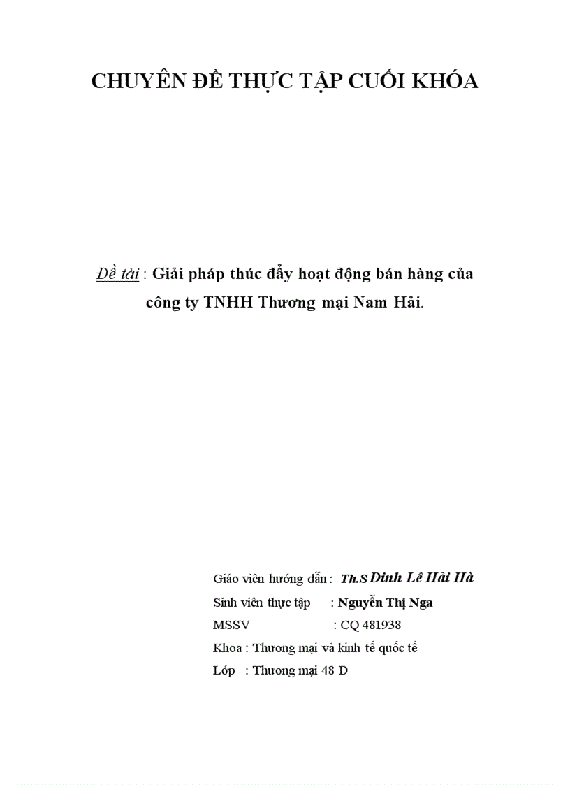 Giải pháp thúc đẩy hoạt động bán hàng của công ty TNHH Thương mại Nam Hải