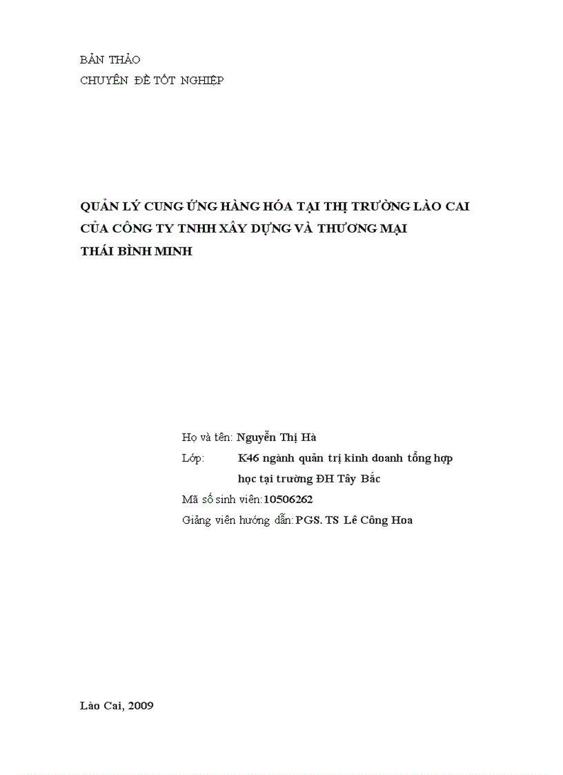 Quản lý cung ứng hàng hóa tại thị trường lào cai của công ty tnhh xây dựng và thương mại thái bình minh