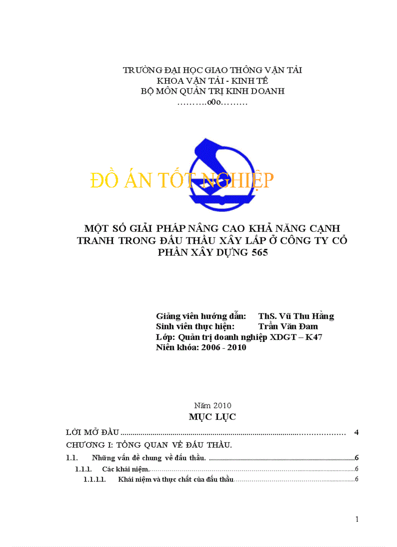 Một số giải pháp nâng cao khả năng cạnh tranh trong đấu thầu xây lắp ở công ty cổ phần xây dựng 565 1