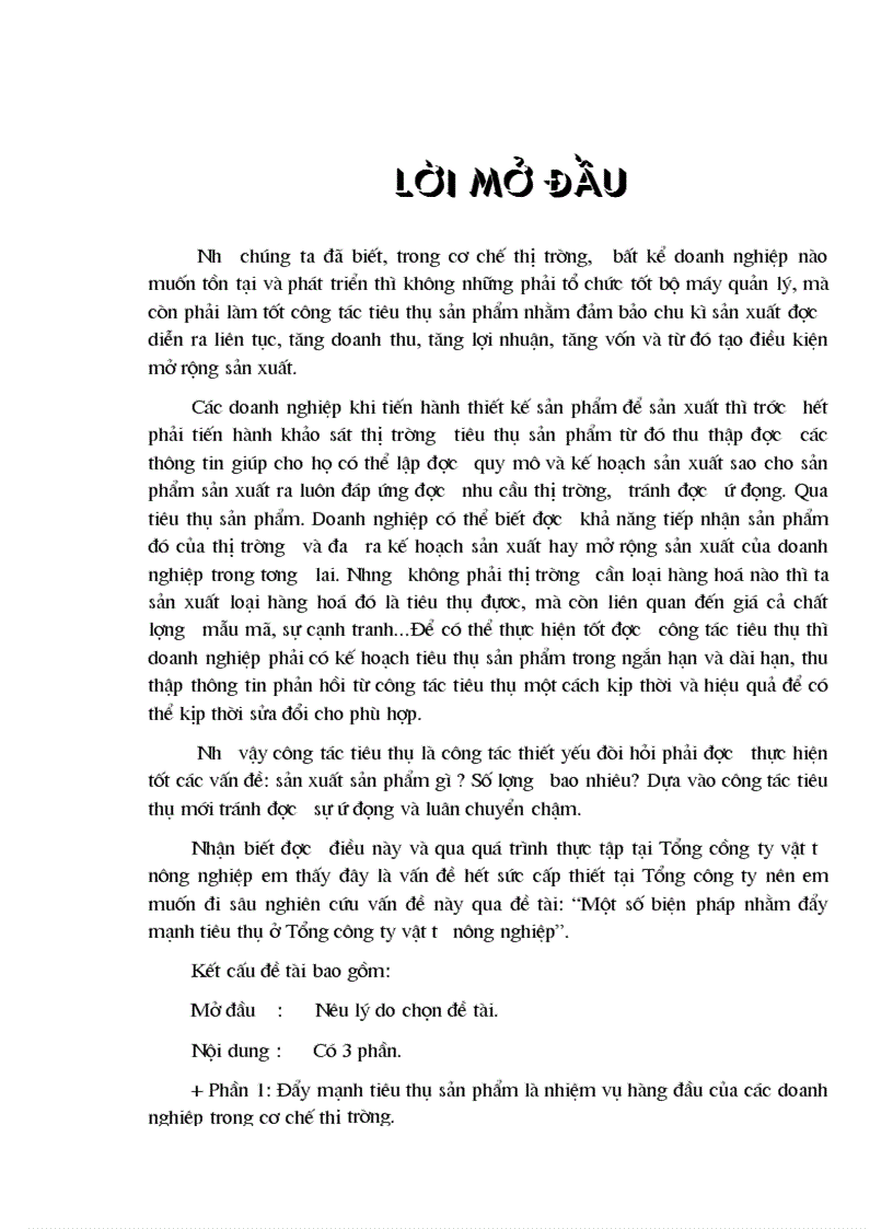 Một số biện pháp nhằm đẩy mạnh tiêu thụ ở Tổng công ty vật tư nông nghiệp 1