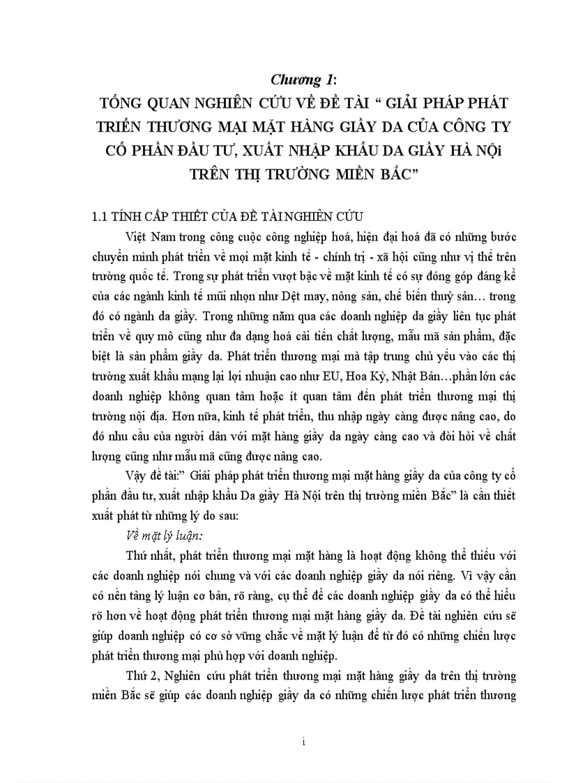 GIẢI PHÁP PHÁT TRIỂN THƯƠNG MẠI MẶT HÀNG GIẦY DA CỦA CÔNG TY CỔ PHẦN ĐẦU TƯ XUẤT NHẬP KHẨU DA GIẦY HÀ NỘi TRÊN THỊ TRƯỜNG MIỀN BẮC