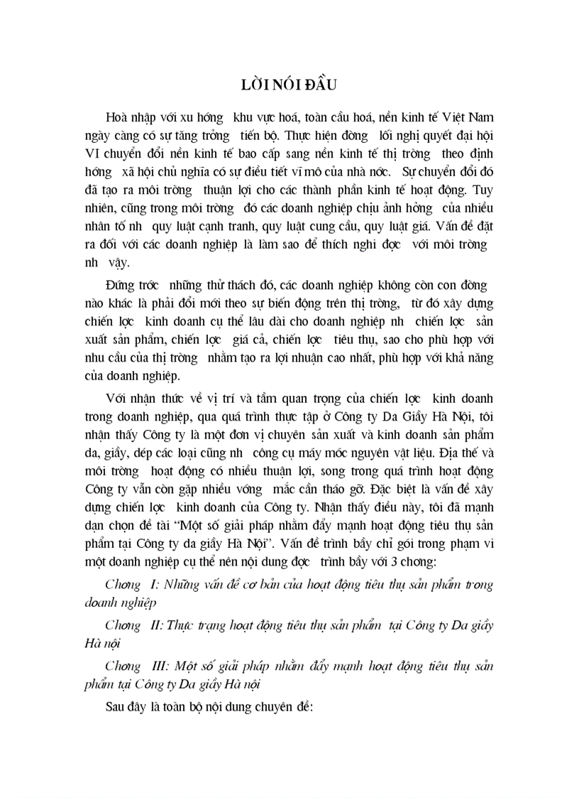 Một số giải pháp nhằm đẩy mạnh hoạt động tiêu thụ sản phẩm tại Công ty da giầy Hà Nộ