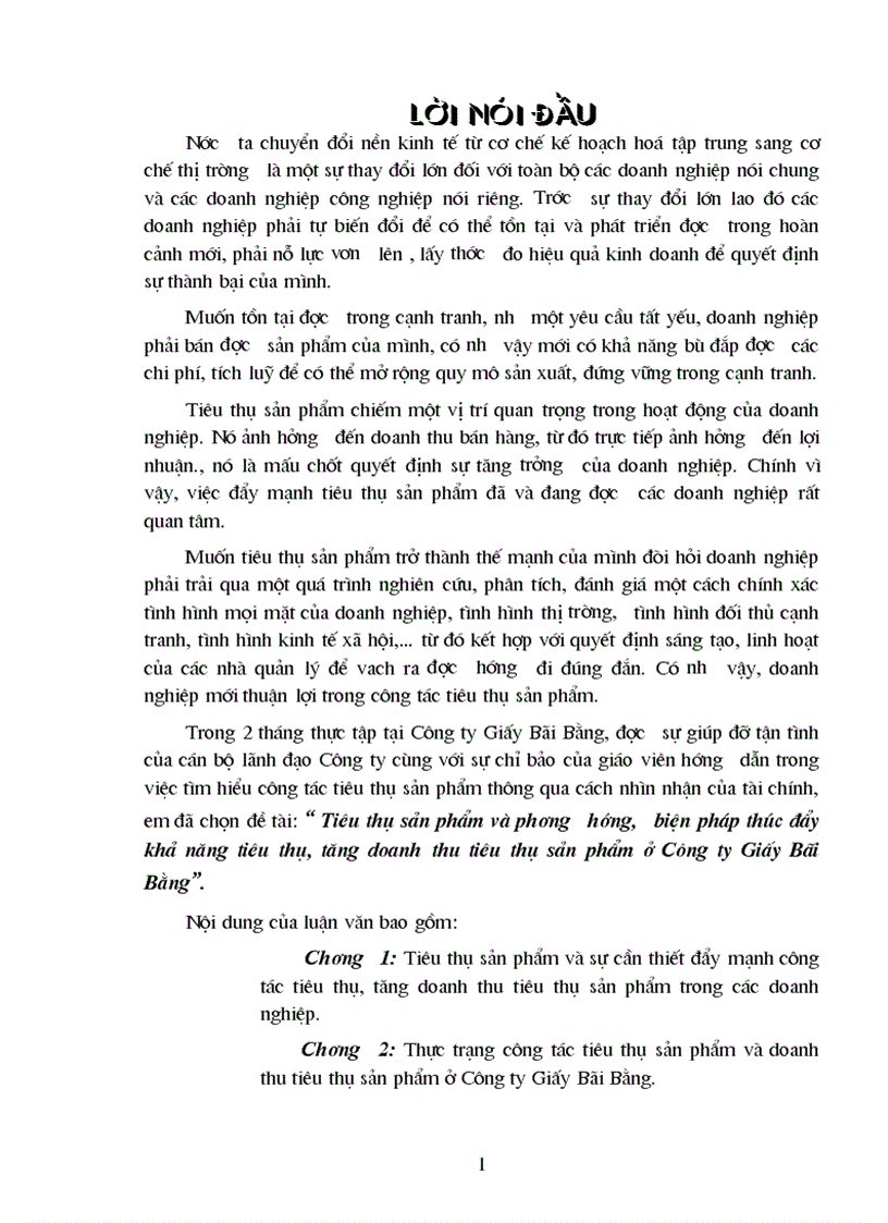 Tiêu thụ sản phẩm và phương hướng biện pháp thúc đẩy khả năng tiêu thụ tăng doanh thu tiêu thụ sản phẩm ở Công ty Giấy B i Bằng