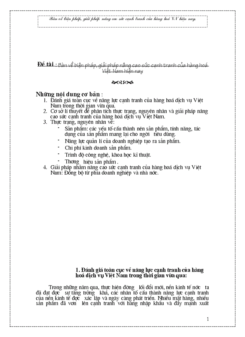 Bàn về biện pháp giải pháp nâng cao sức cạnh tranh của hàng hoá Việt Nam hiện nay