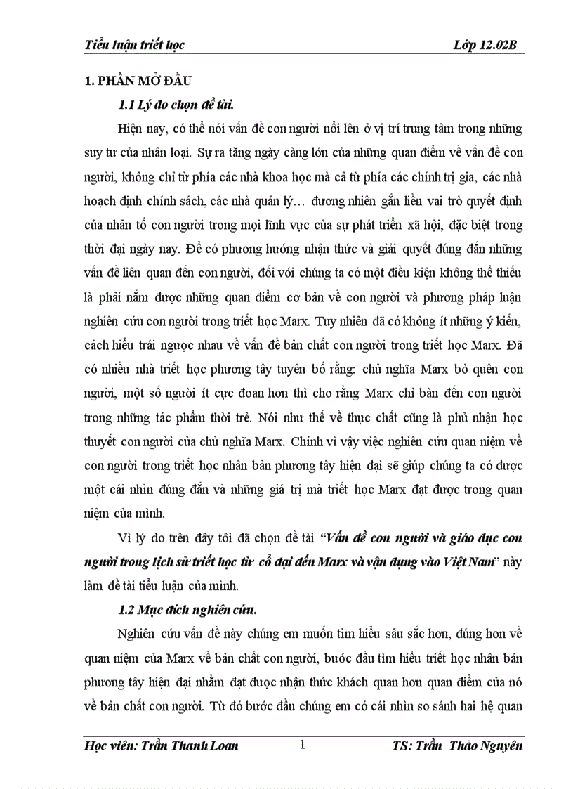 Vấn đề con người và giáo dục con người trong lịch sử triết học từ cổ đại đến Marx và vận dụng vào Việt Nam 1