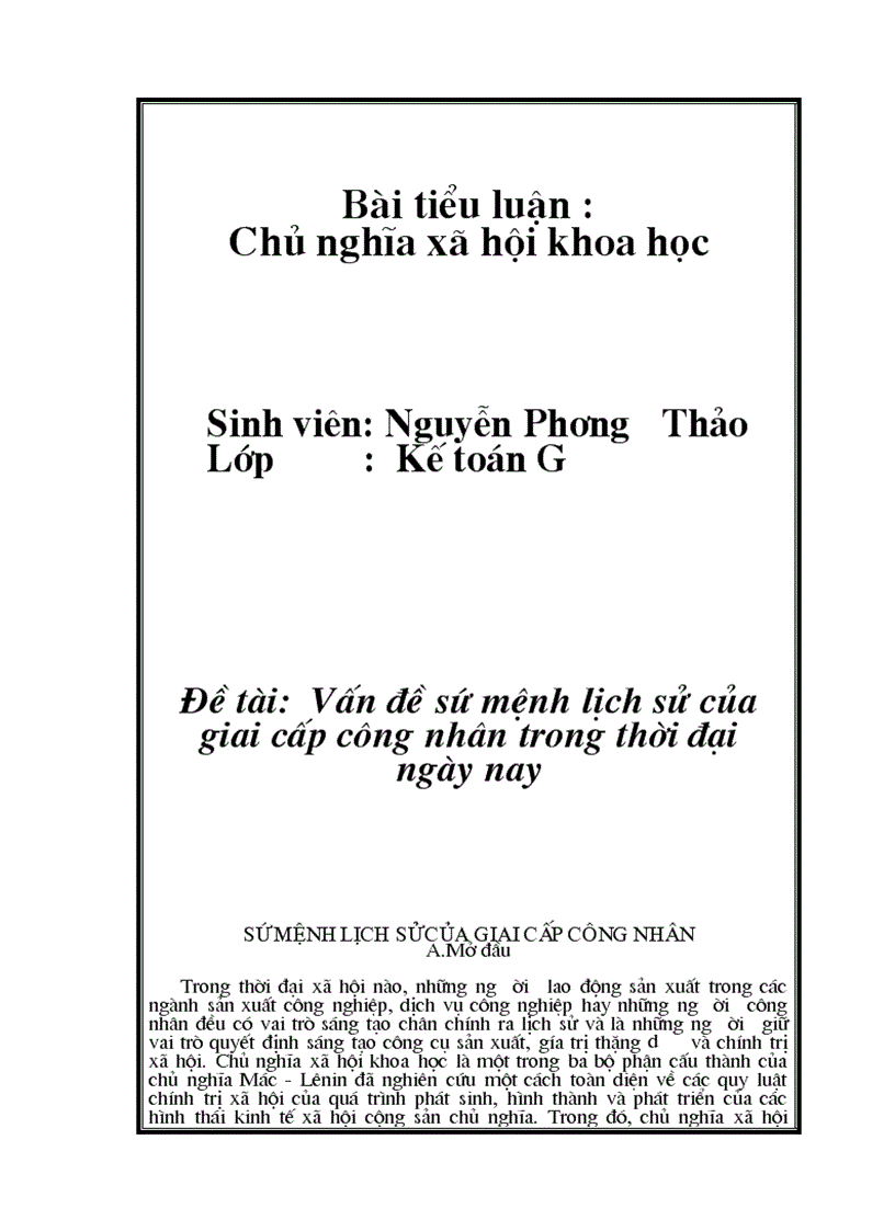 Vấn đề sứ mệnh lịch sử của giai cấp công nhân trong thời đại ngày nay 1