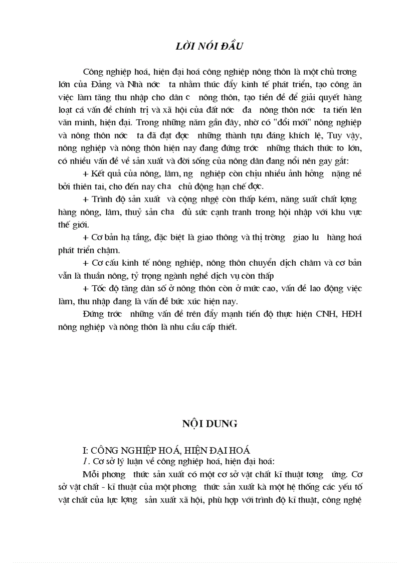 Thực trạng và các giải pháp để tiến hành công nghiệp hoá hiện đại hoá nông nghiệp và nông thôn