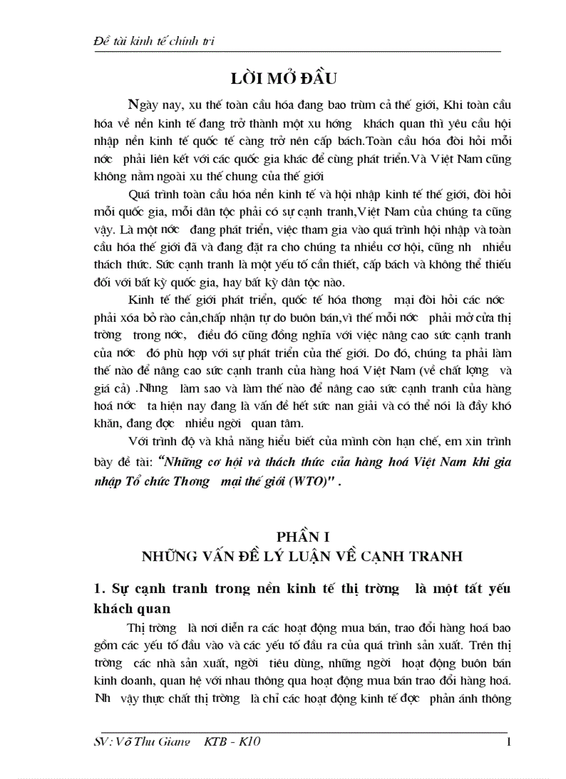 Những cơ hội và thách thức của hàng hoá Việt Nam khi gia nhập Tổ chức Thương mại thế giới WTO