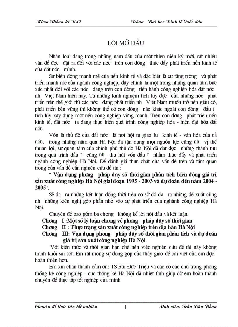 Vận dụng phương pháp d y số thời gian phân tích biến động giá trị sản xuất công nghiệp Hà Nội giai đoạn 1995 2003 và dự đoán đến năm 2004 2005