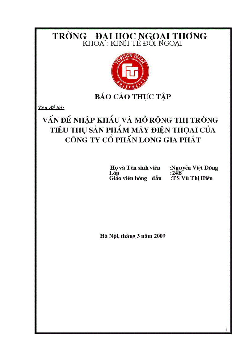 Vấn đề nhập khẩu và mở rộng thị trường tiêu thụ sản phẩm máy điện thọai của Công ty Cổ phần Long Gia phát