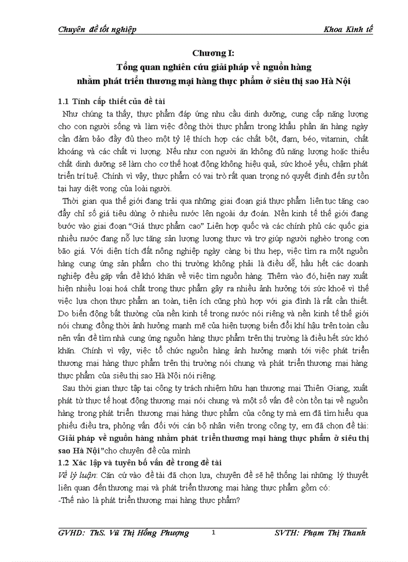 Giải pháp về nguồn hàng nhằm phát triển thương mại hàng thực phẩm ở siêu thị sao Hà Nội 1