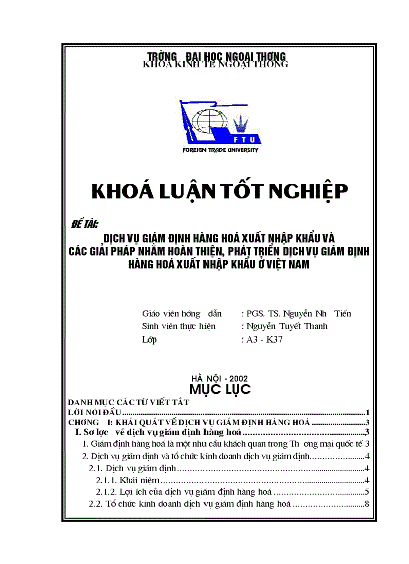 Dịch vụ giám định hàng hoá xuất nhập khẩu và các giải pháp nhằm hoàn thiện phát triển dịch vụ giám định hàng hoá xuất nhập khẩu ở Việt Nam