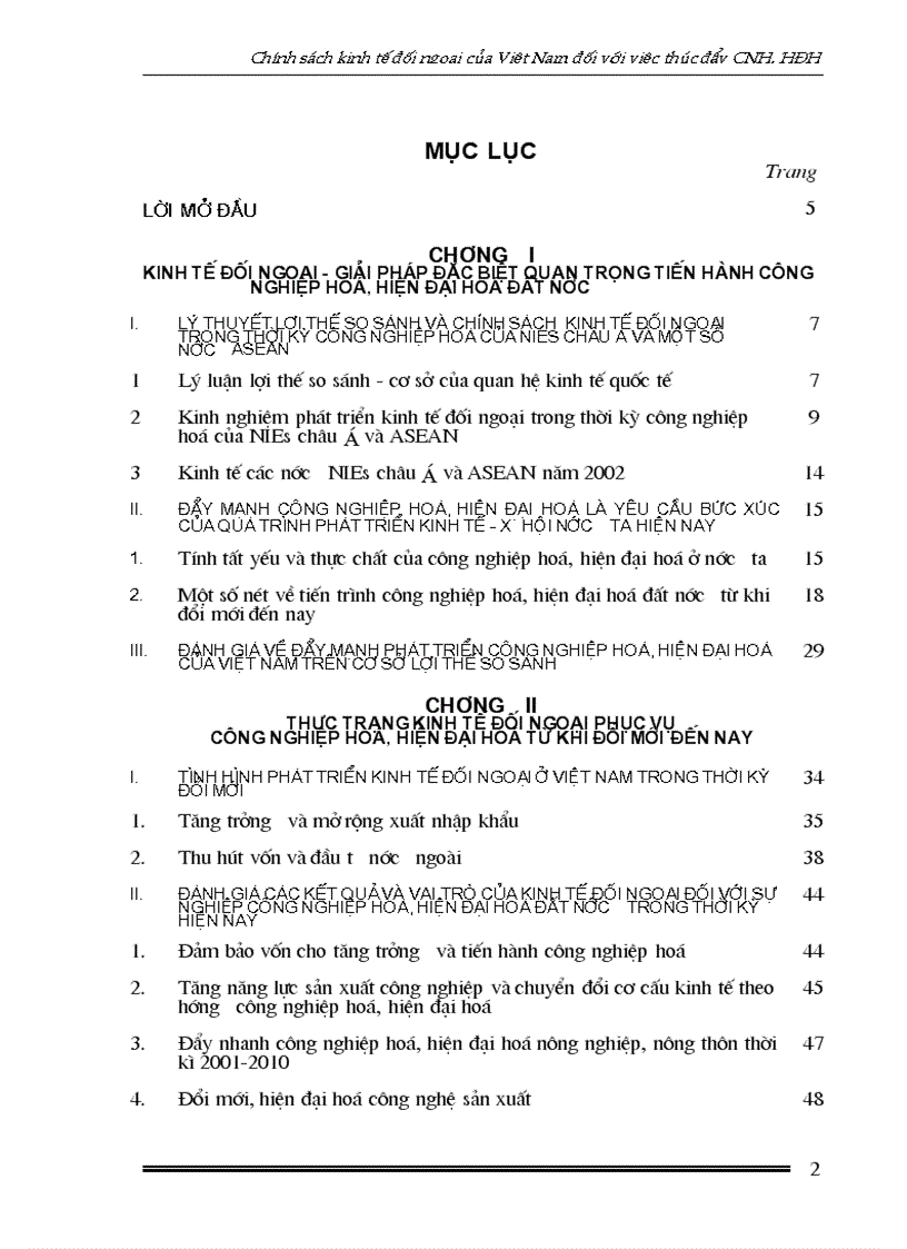 Chính sách kinh tế đối ngoại của Việt Nam đối với việc thúc đẩy quá trình công nghiệp hoá hiện đại hoá