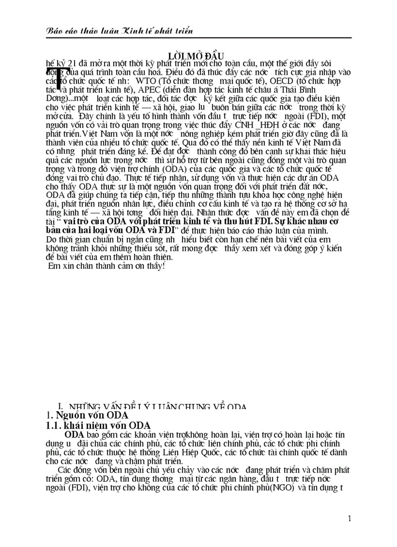 Vai trò của ODA với phát triển kinh tế và thu hút FDI Sự khác nhau cơ bản của hai loại vốn ODA và FDI