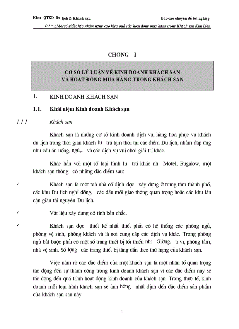 Một số giải pháp nhằm nâng cao hiệu quả của hoạt động mua hàng trong Khách sạn Kim Liên