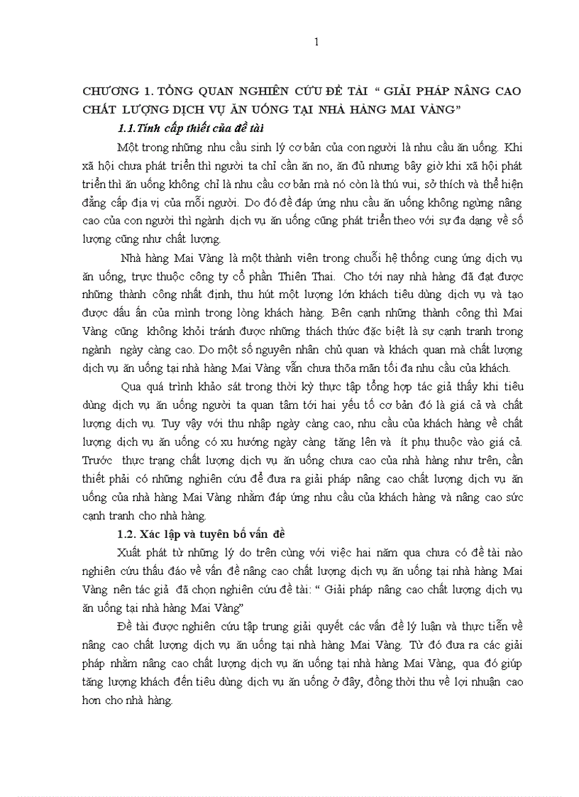 Giải pháp nâng cao chất lượng dịch vụ ăn uống tại nhà hàng mai vàng 1