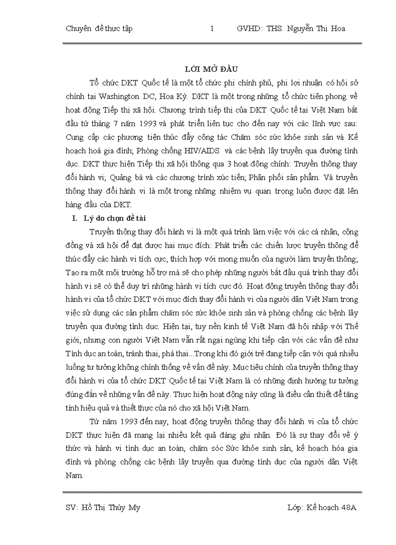 Hoạt động truyền thông thay đổi hành vi ở tổ chức DKT Quốc tế tại Việt Nam Thực trạng và giải pháp 1