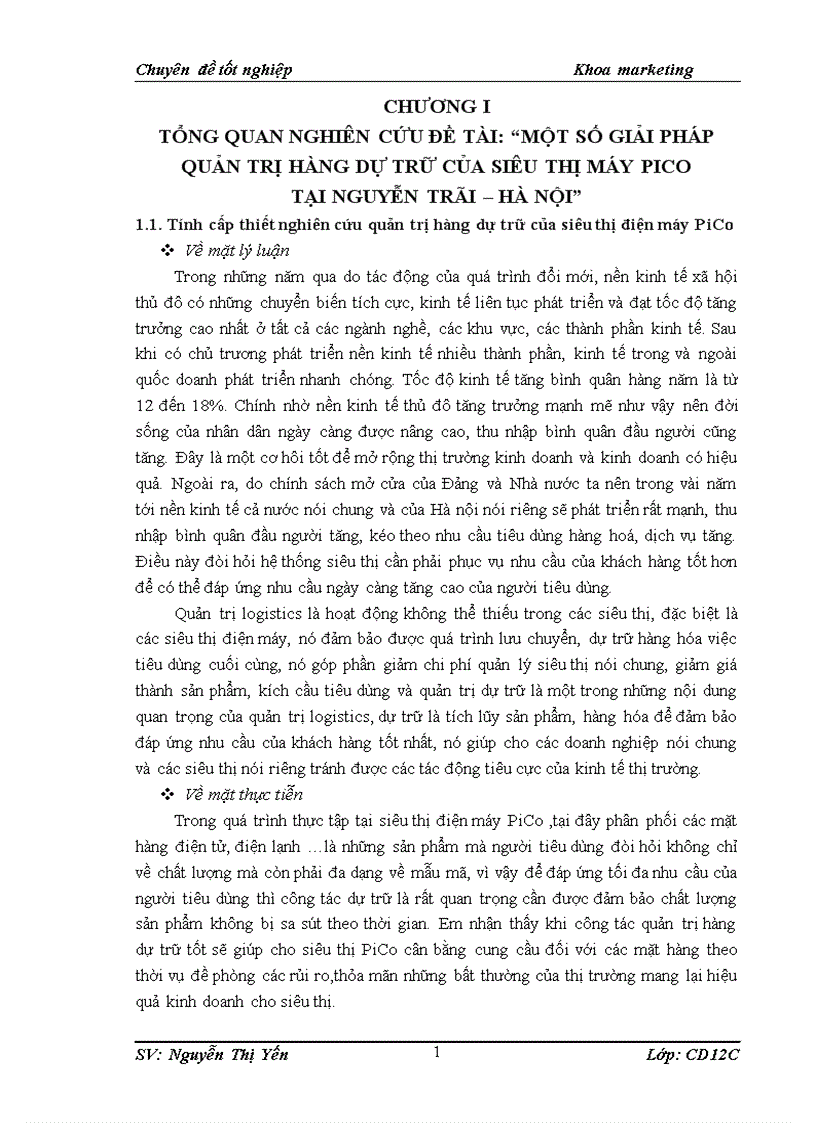 Một số giải pháp quản trị hàng dự trữ của siêu thị máy pico tại NGUYỄN TRÃI HÀ NỘI